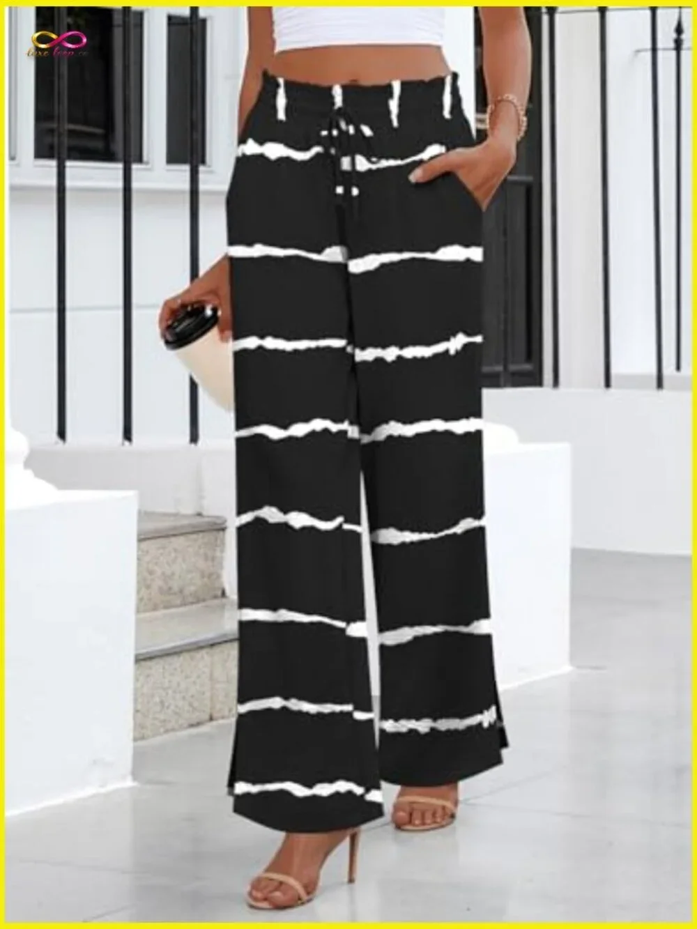 Wide Leg Palazzo Pants High Waisted Drawstring Lightweight Casual Trousers